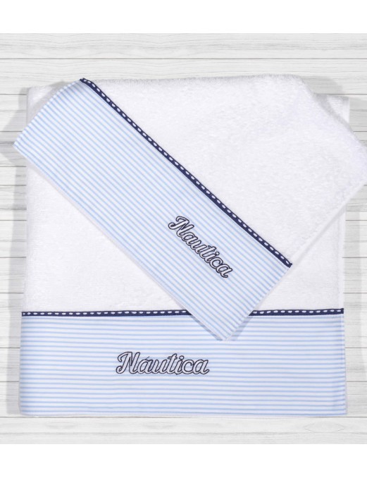 Nautica Πετσέτες Σετ 2τεμ. Σιέλ Ριγέ  Ύφασμα πικέ Ιταλίας 49-9760-901