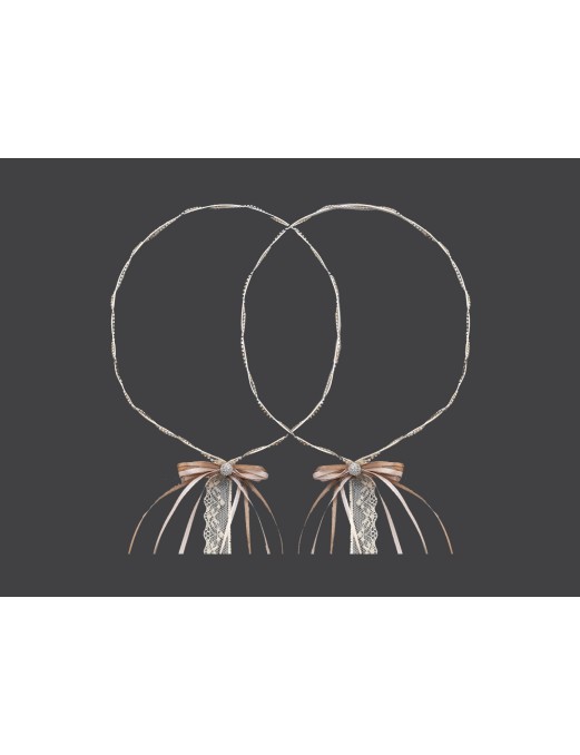 Στέφανα Γάμου με ασημί βέργα στράς και δέσιμο με δανδέλα S353190