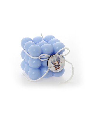 Μπομπονιέρα Βάπτισης Κερί Bubble Μπλε με Αερόστατο