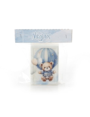 Μπομπονιέρα Βάπτισης Χειροποίητο Σαπούνι Εκτυπωμένο Αρκουδάκι σε Αερόστατο