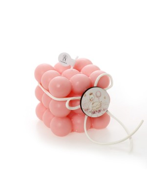 Μπομπονιέρα Βάπτισης Κερί Bubble Ροζ με Κύκνο